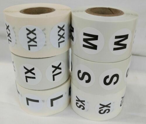 White Circle Clothing Size Stickers 500/roll Sizes Xs To Xxl - Size Label Dots